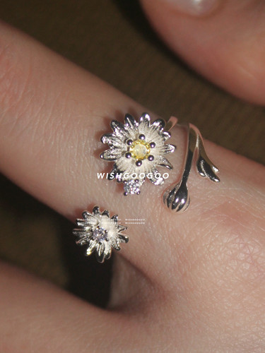 WISHGOOGOO小雏菊锆石戒指女ins韩系小众设计925纯银开口戒