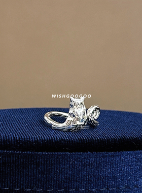 WISHGOOGOO猫咪戒指女ins韩国小众设计925纯银可爱简约百搭指环