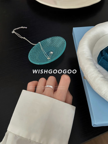 WISHGOOGOO亮面线条凹凸纹戒指925纯银简约ins风百搭显瘦指环