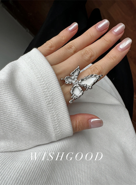 wishgood镀银小众蝴蝶戒指开口