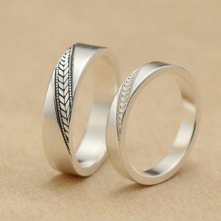 岁岁平安麦穗戒指女999纯银手工简约对戒520表白礼物情侣款 婚戒
