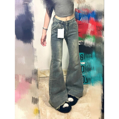 美式复古设计感喇叭牛仔裤女2024