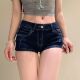 春夏外穿深蓝牛仔短裤 网红性感低腰辣妹超短裤 女磨破弹力紧身热裤