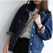 牛仔外套女春秋新品 BF原宿风中长款 宽松大码 韩版 学生长袖 牛仔衣女
