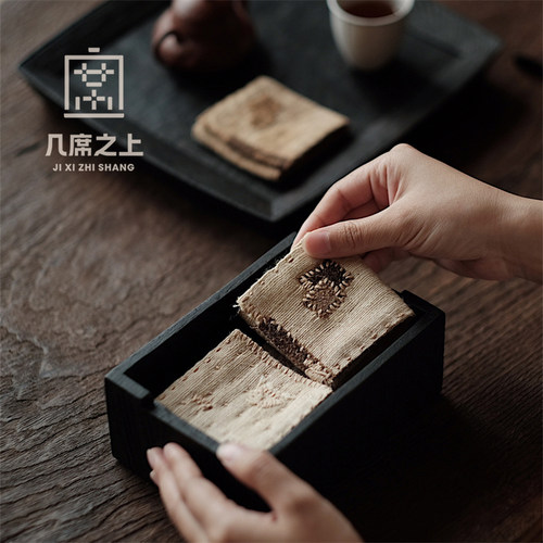 柞蚕丝茶巾刺子纯手工独家设计