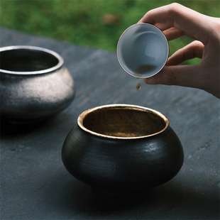 不亦室 松风舍程伟手作金彩铂金圆碗建水 茶道器具茶海 水盂