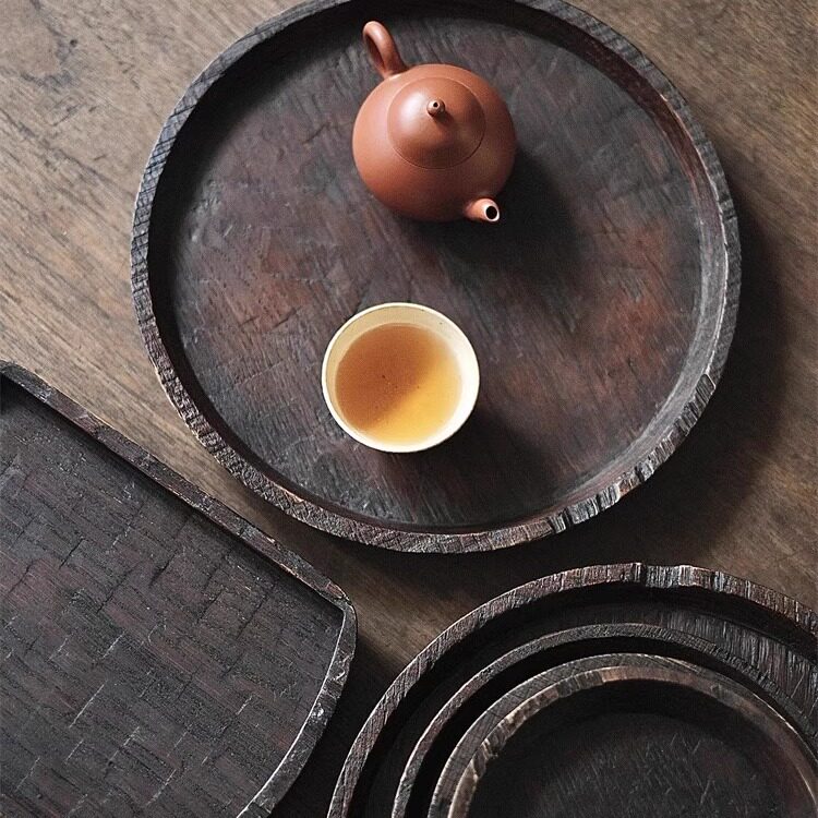 不亦室 赤具手作栎木大漆壶承 方形圆形茶盘