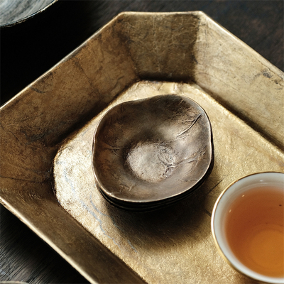 不亦室杯托大漆脱胎工艺贴金银箔