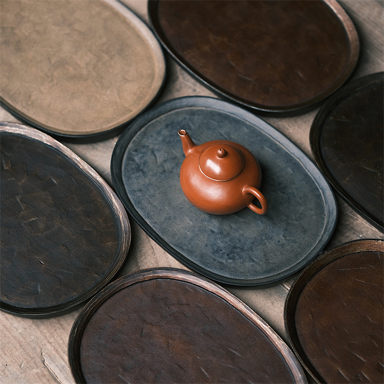 赤具手工挖凿实木椭圆形大漆壶承