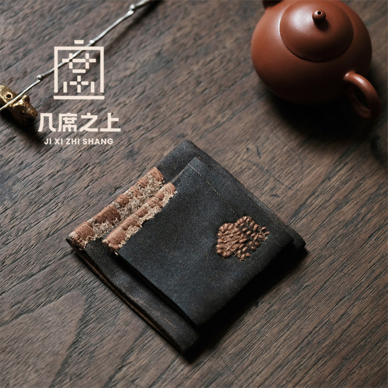几席之上 独立设计款香云真丝毛茶巾 禅意手工小茶巾双面用