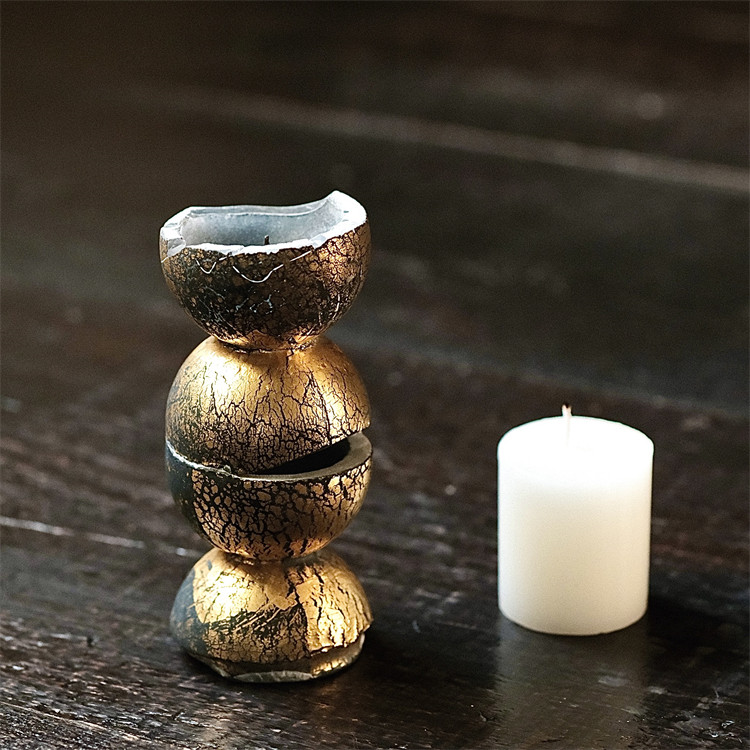 不亦室王沁手作玻璃 黑度空心烛台贴金肌理吹制窑铸工艺茶道器具