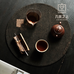 几席之上柞蚕丝香云纱圆形茶席 不亦室 古朴禅意茶室桌布