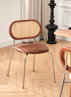 中古藤编餐椅实木靠背椅家用复古网红民宿餐厅餐椅简约法式奶油风