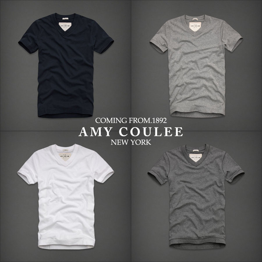 af修身纯色v领半袖打底衫男士t恤