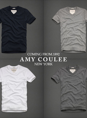 2022夏季休闲修身af纯色v领半袖男士t恤短袖打底衫男装纯棉体恤潮