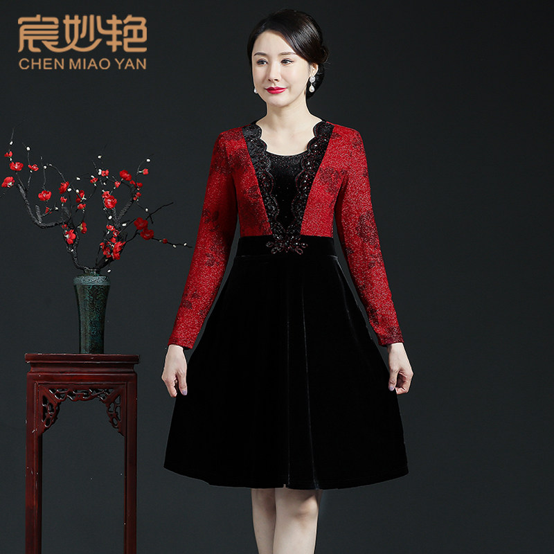 【福利款】中老年女装新款气质洋气中长款金丝绒连衣裙妈妈大摆裙