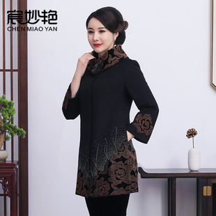 妈妈冬装羊绒外套中长款奶奶装洋气加厚夹棉风衣中老年女毛呢大衣