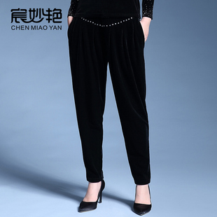 中年女裤长裤松紧腰大码妈妈装金丝绒哈伦裤阔太太中老年休闲裤子