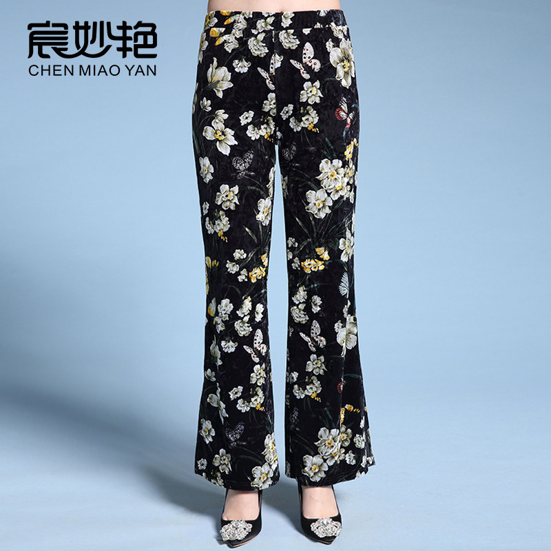 金丝绒宽松直筒太太阔腿裤妈妈装女裤2020新款中老年秋冬季长裤子