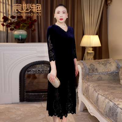 宸妙艳高贵优雅气质丝绒连衣裙