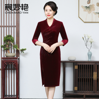 春秋新款中老年风结婚旗袍连衣裙