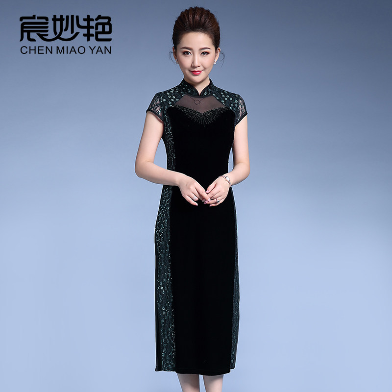 夏季新款连衣裙长款修身妈妈装婚宴礼服中年女士大码改良旗袍裙子
