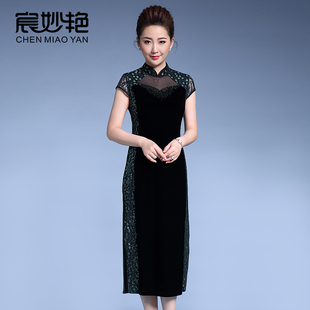 婚宴禮服中年女士大碼 夏季 改良旗袍裙子 媽媽裝 修身 新款 連衣裙長款