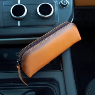 欧美头层疯马牛皮眼镜盒真皮笔袋复古文具笔盒钢笔收纳拉链眼镜包