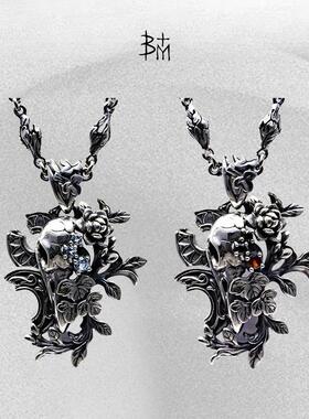血魔死神乌鸦花卉925纯银吊坠