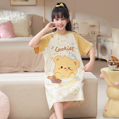 2025新款女童睡裙夏季儿童睡衣纯棉短袖女孩大童洋气家居服夏天款