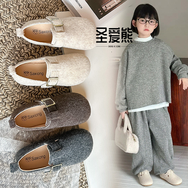 儿童2026春季新款潮流勃肯鞋软底女孩豆豆鞋韩版公主风女童小皮鞋