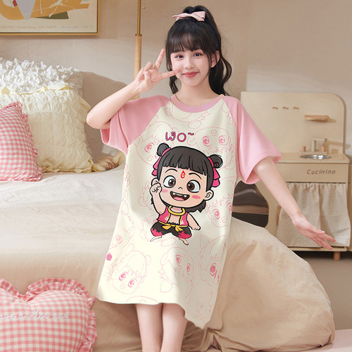 2025新款女童睡裙夏季儿童睡衣纯棉短袖女孩大童洋气家居服夏天款