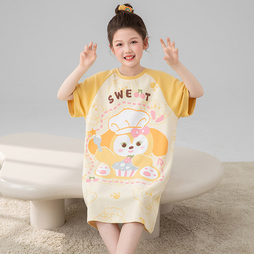 2025新款女童睡裙夏季儿童睡衣纯棉短袖女孩大童洋气家居服夏天款