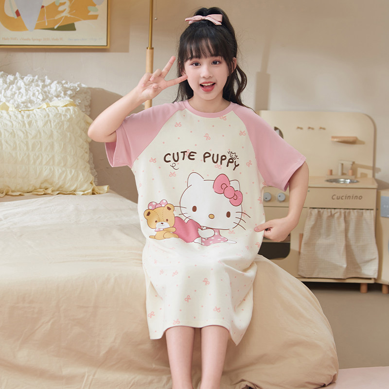 2026新款女童睡裙夏季儿童睡衣纯棉短袖女孩大童洋气家居服夏天款