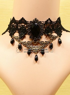 黑色蕾丝简约哥特洛可可宫廷女王复古项链项圈颈饰颈链