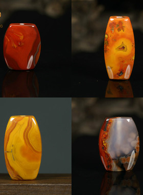 珏艺坊宣化战国红玛瑙精品长扁勒子桶珠背云 LDCB-5