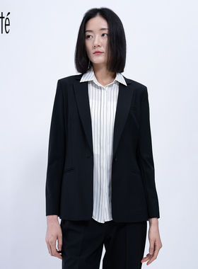 Lovete职业套装女新款高级感一粒扣精纺羊毛收腰中长款小西服女