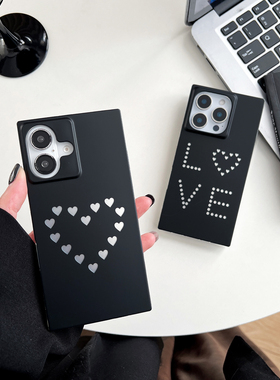 壳爱 黑色爱心love适用iPhone17简约高级黑手机壳16pro软14pro硅胶13壳15promax保护套男女14纯色