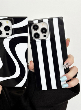 壳爱 高级感黑白条纹适用苹果16promx手机壳17pro波浪纹iPhone15方形14pro轻奢13ins小众15promax防摔16女12