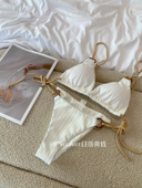 Sunset日落黄昏纯色简约分体泳衣女三角比基尼度假泳装 温泉海边