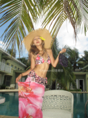 Sunset日落黄昏欧美豹纹印花三角杯性感罩衫 长裙比基尼三件套泳衣