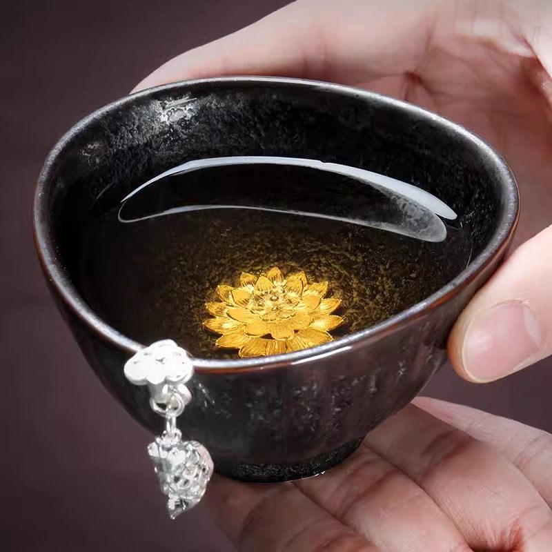 甲盏窑 李甲栈天目盏茶杯银饰杯七彩杯功夫茶杯主人杯陶瓷盏