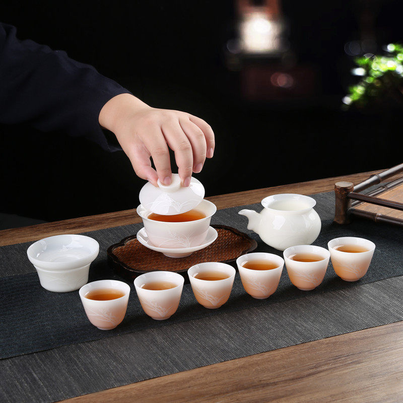甲盏窑 李甲栈冰玉瓷盖碗茶杯陶瓷功夫茶具泡茶碗套组