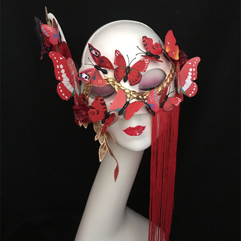 威尼斯蝴蝶流苏面具中国风女款 舞会公主派对性感半脸面具 万圣节