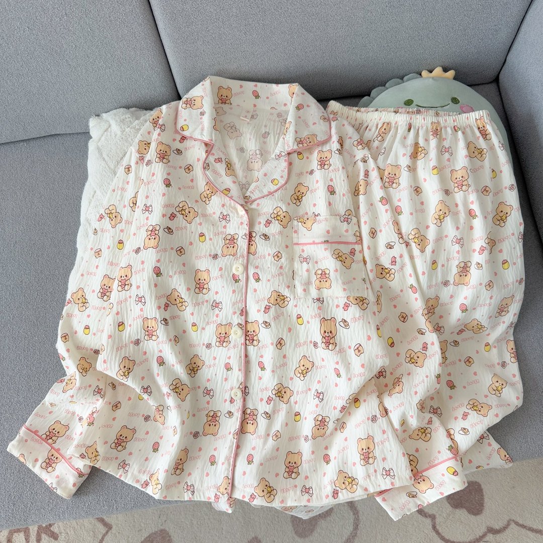 韩版小熊云朵棉感睡衣女春秋季长睡衣/家居服套装