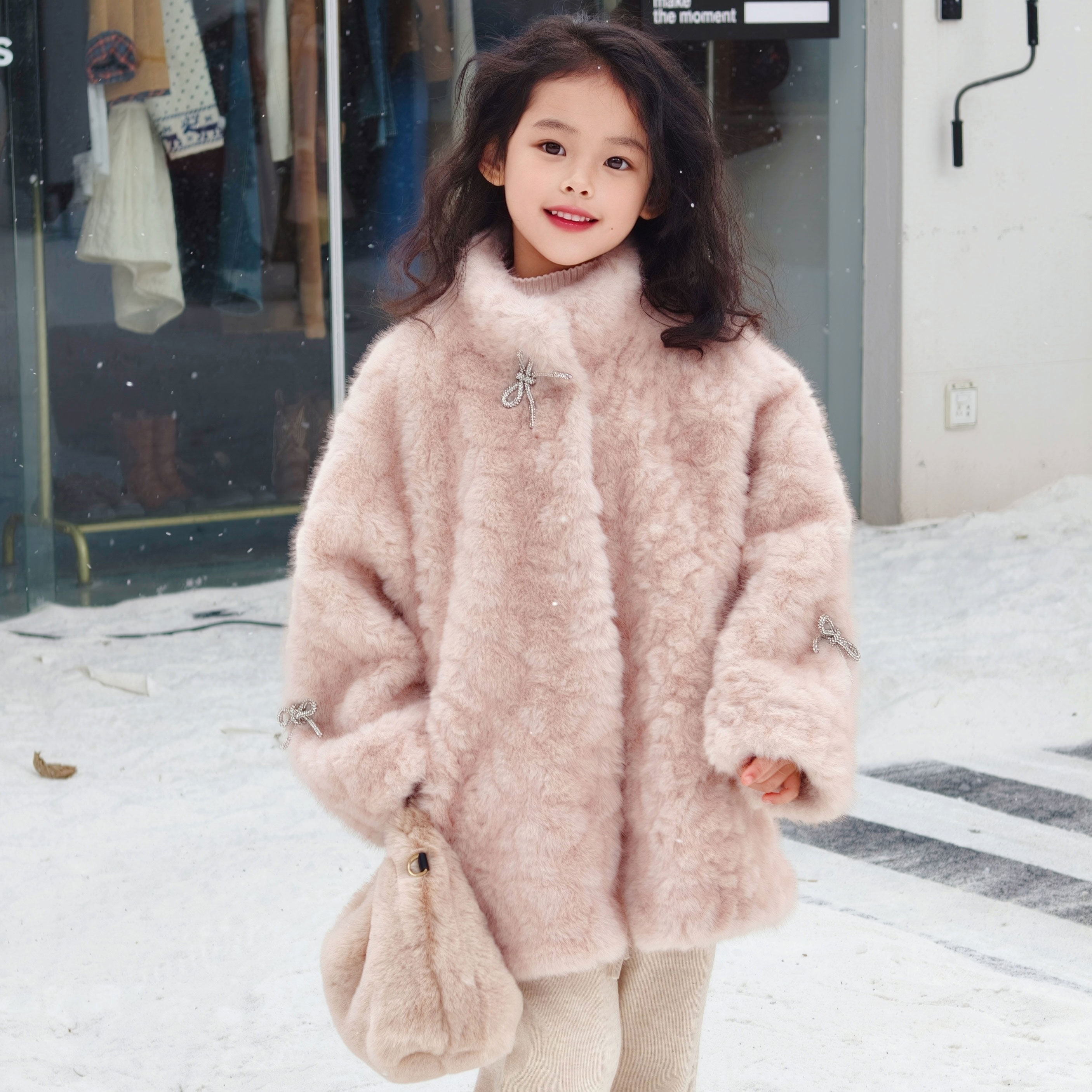 女童毛毛外套冬皮毛一体环保仿皮草小湖羊女宝棉袄环保大衣蝴蝶结,童装/婴儿装/亲子装,皮草/仿皮草,淘宝优惠券,粉丝福利购,淘宝优惠卷