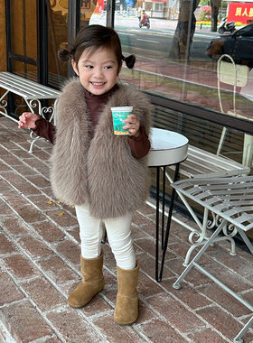 2026新女童皮草马甲儿童毛毛背心女宝冬季坎肩小孩仿狐狸毛绒洋气