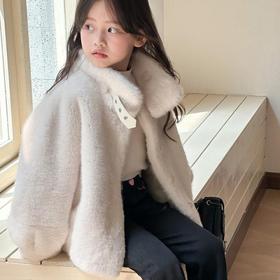 女童皮毛一体大衣秋冬新款仿皮草水貂毛保暖外套儿童金貂绒小女孩