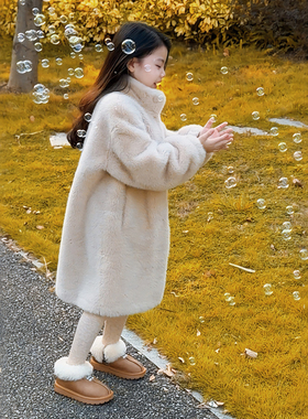 女童皮草外套冬季新款儿童韩版仿水貂皮毛一体小女孩毛毛大衣长款