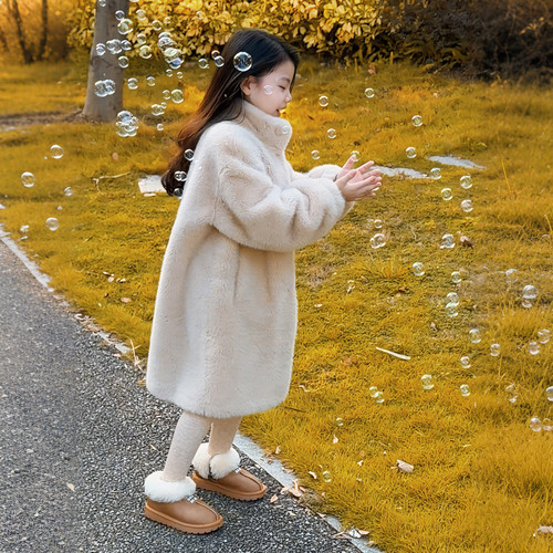 女童皮草外套冬季新款儿童韩版仿水貂皮毛一体小女孩毛毛大衣长款